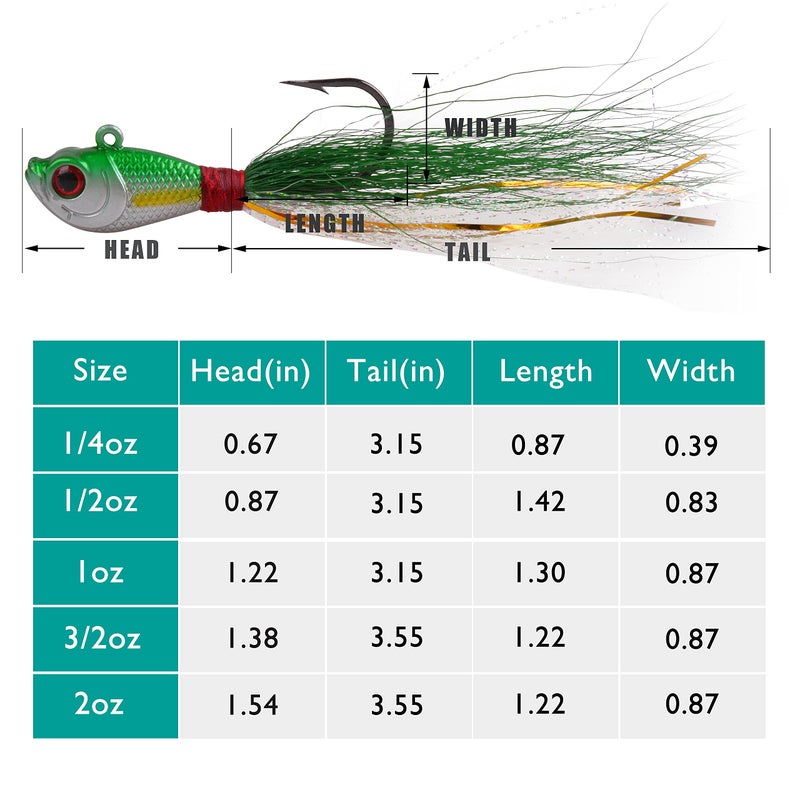 SILANON Bucktail Jigs Saltwater Lures,3/5PCS Bucktail Hair Jigs Head Fishing Lure Baits Assorted Kit for Bass Striper Bluefish Surf Fishing 1/4oz 1/2oz 1oz 1.5oz 2oz - Image 4